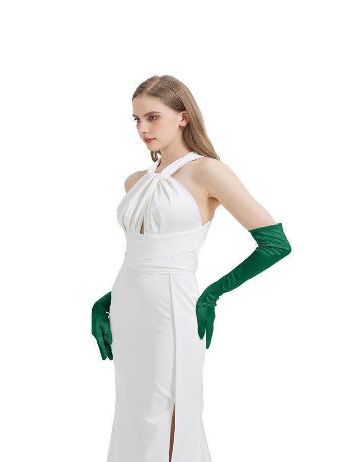 sodknow Long Green Gloves Costume Women Long Dark Green Satin Elbow Length Gloves 21" for Opera, Halloween Costume, Witch Cosplay, 1920s Gatsby Party, Roaring 20s Accessories, Dance & Formal Dress up - Image 2